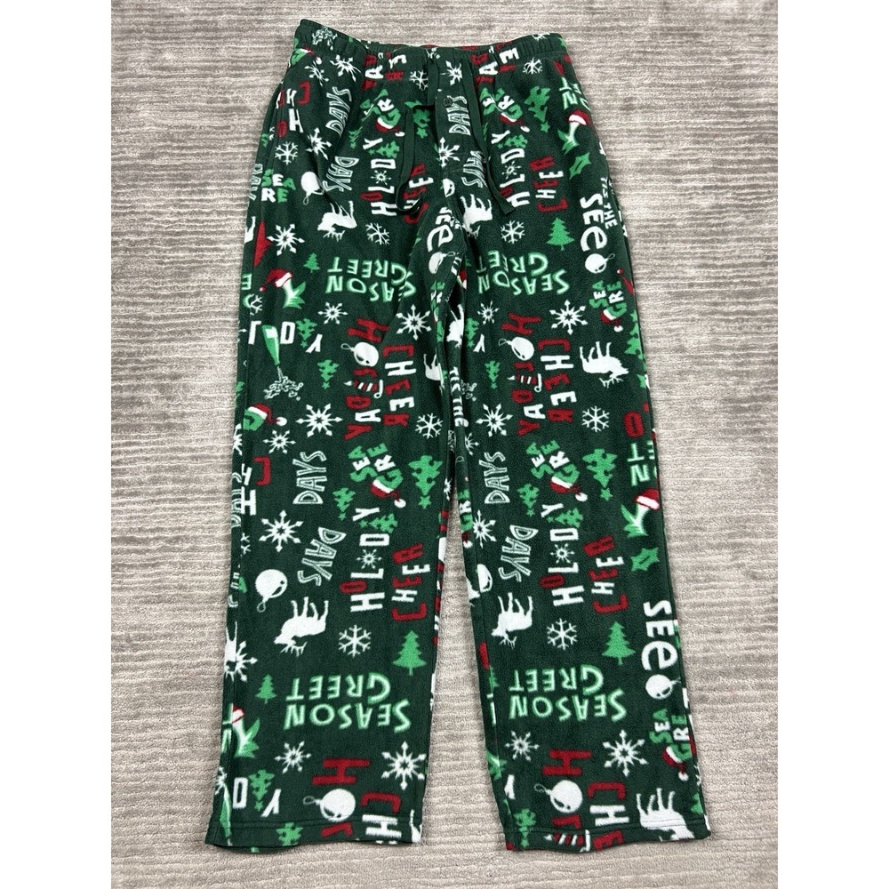 Fruit of‎ the Loom Pajama Pants Mens Medium Green Fleece Christmas Pull On